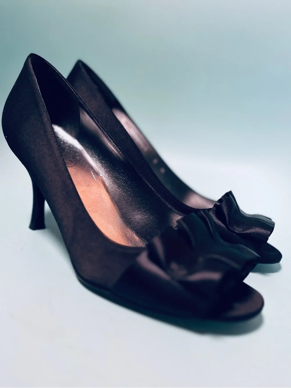 Stuart Weitzman Peep Toe Satin Pumps